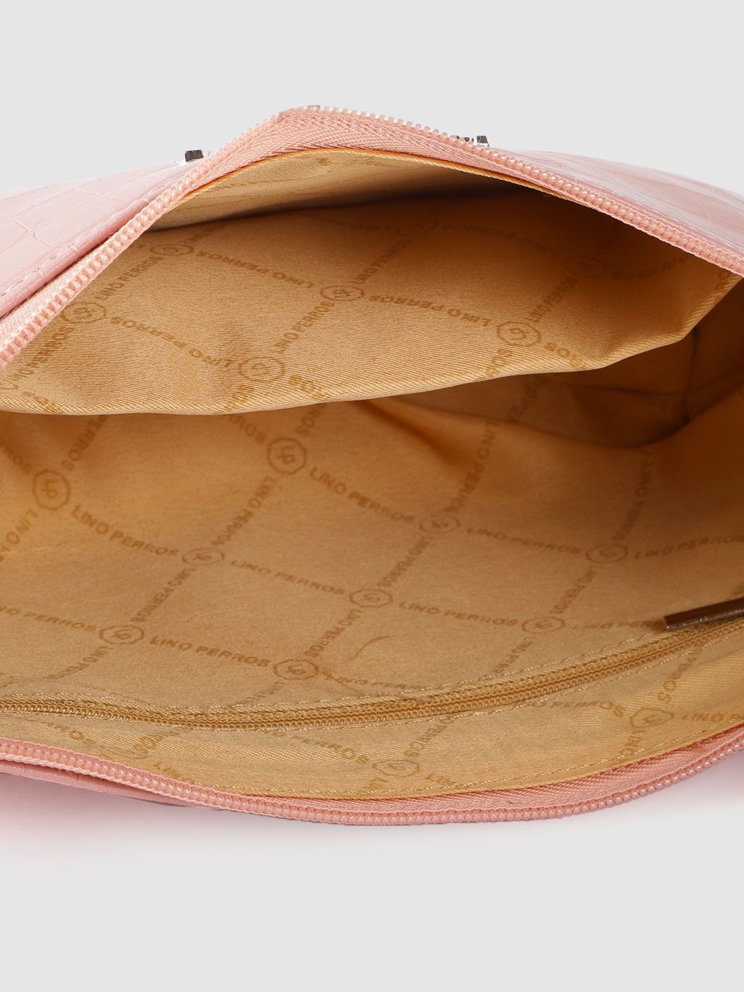 Lino Perros Peach-Coloured Croc Textured Baguette Bag