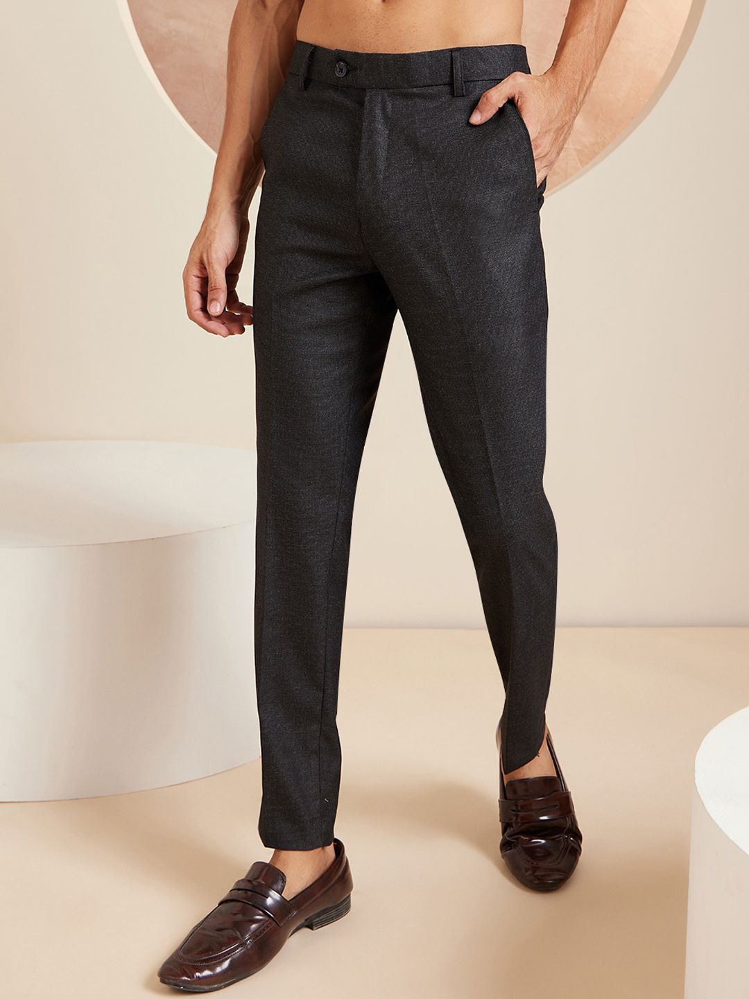 DENNISON Men Smart Tapered Fit Easy Wash Formal Trousers
