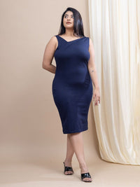 Mamicha Solid Bodycon Asymmetric Neck Midi Dress