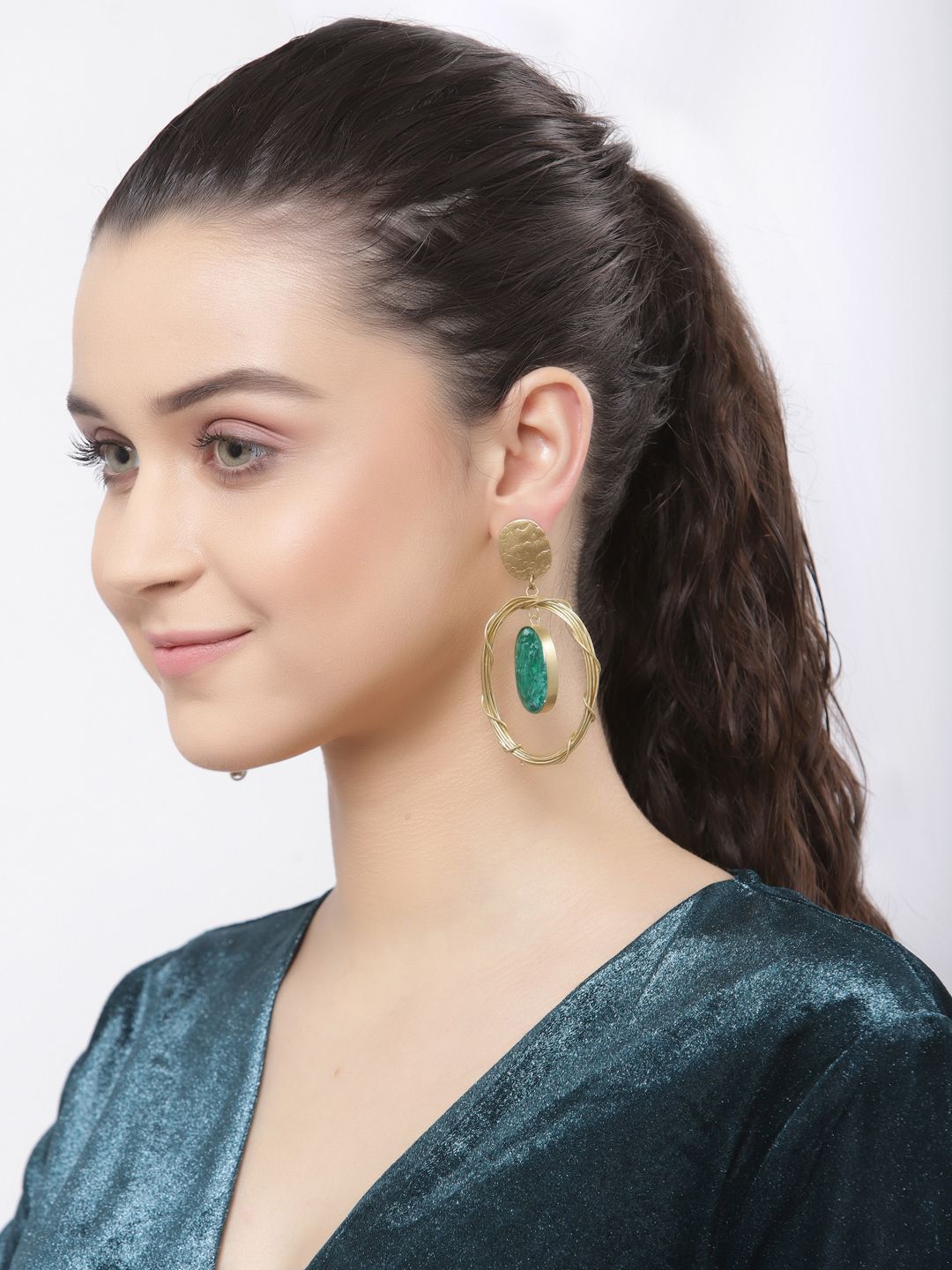 DressBerry Gold-Plated Contemporary Stone Studded Drop Earrings