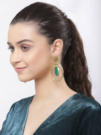 DressBerry Gold-Plated Contemporary Stone Studded Drop Earrings