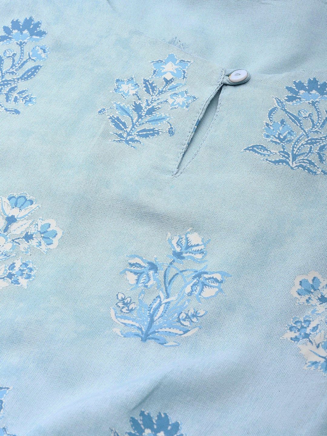 W Women Blue Printed Straight Kurta