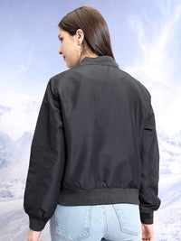 Tokyo Talkies Mandarin Collar Zip Detail Crop Bomber Jacket