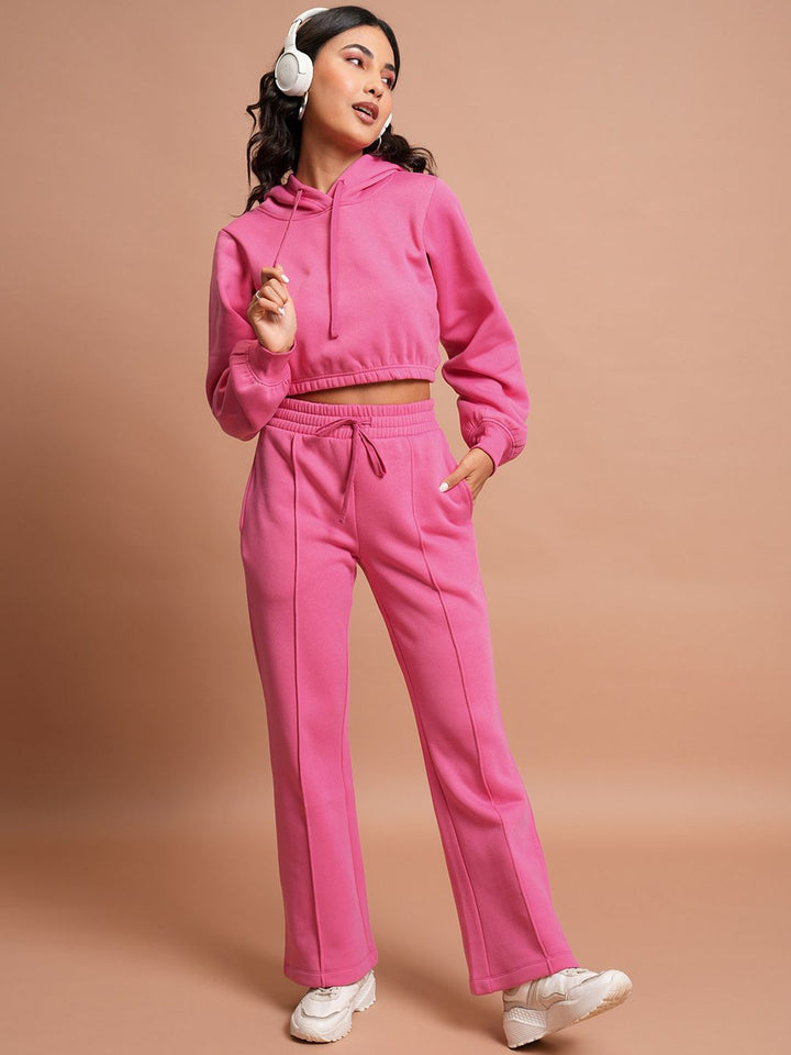 Tokyo Talkies Hooded Relaxed-fit Crop Sweatshirt & Wide Leg Trousers