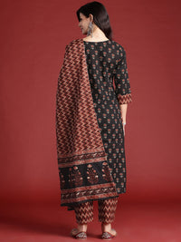 Indo Era Ethnic Motifs Printed Pure Cotton Kurta With Trousers & Dupatta