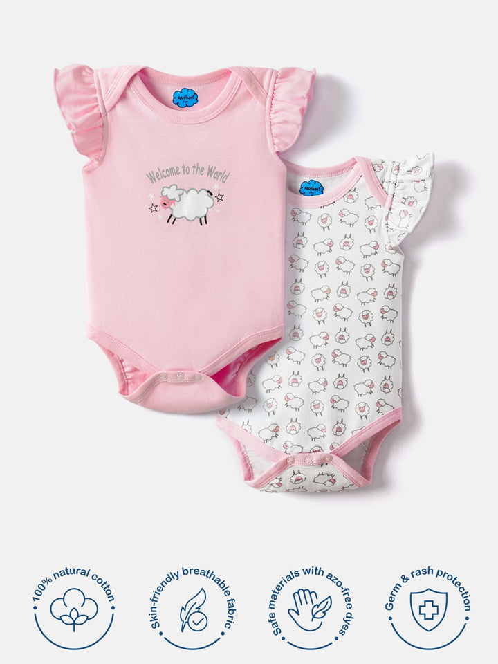 Nauti Nati Infants Pack Of 2 Printed Pure Cotton Bodysuits