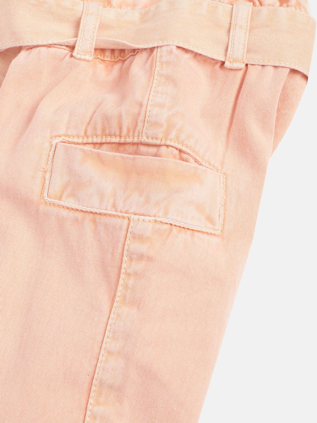 YK Girls Peach-Coloured Pure Cotton High-Rise Denim Culottes