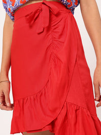 DressBerry Bold Blood-Red Asymmetric Flounce Hem Mini Skirt