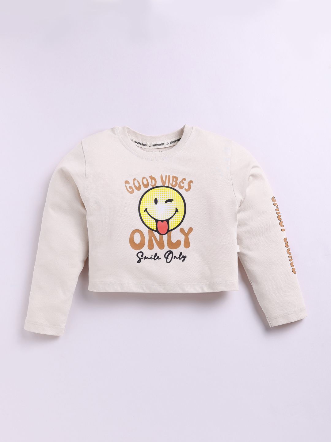 Happy Faces Girls Graphic Print Pure Cotton T-shirt