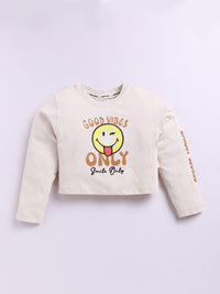 Happy Faces Girls Graphic Print Pure Cotton T-shirt