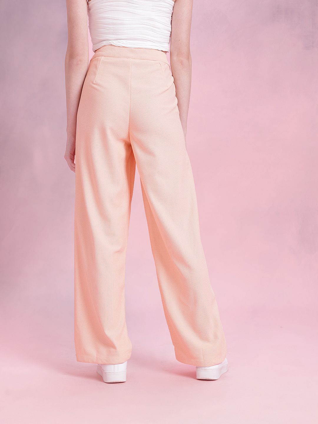 DressBerry Women Regular Fit Textured Tie-Up Waist Trousers