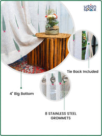 URBAN SPACE 2 Pieces White & Green Floral Sheer Door Curtain