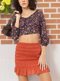 DressBerry Multi Florals Smocked Empire Padded Crop Top