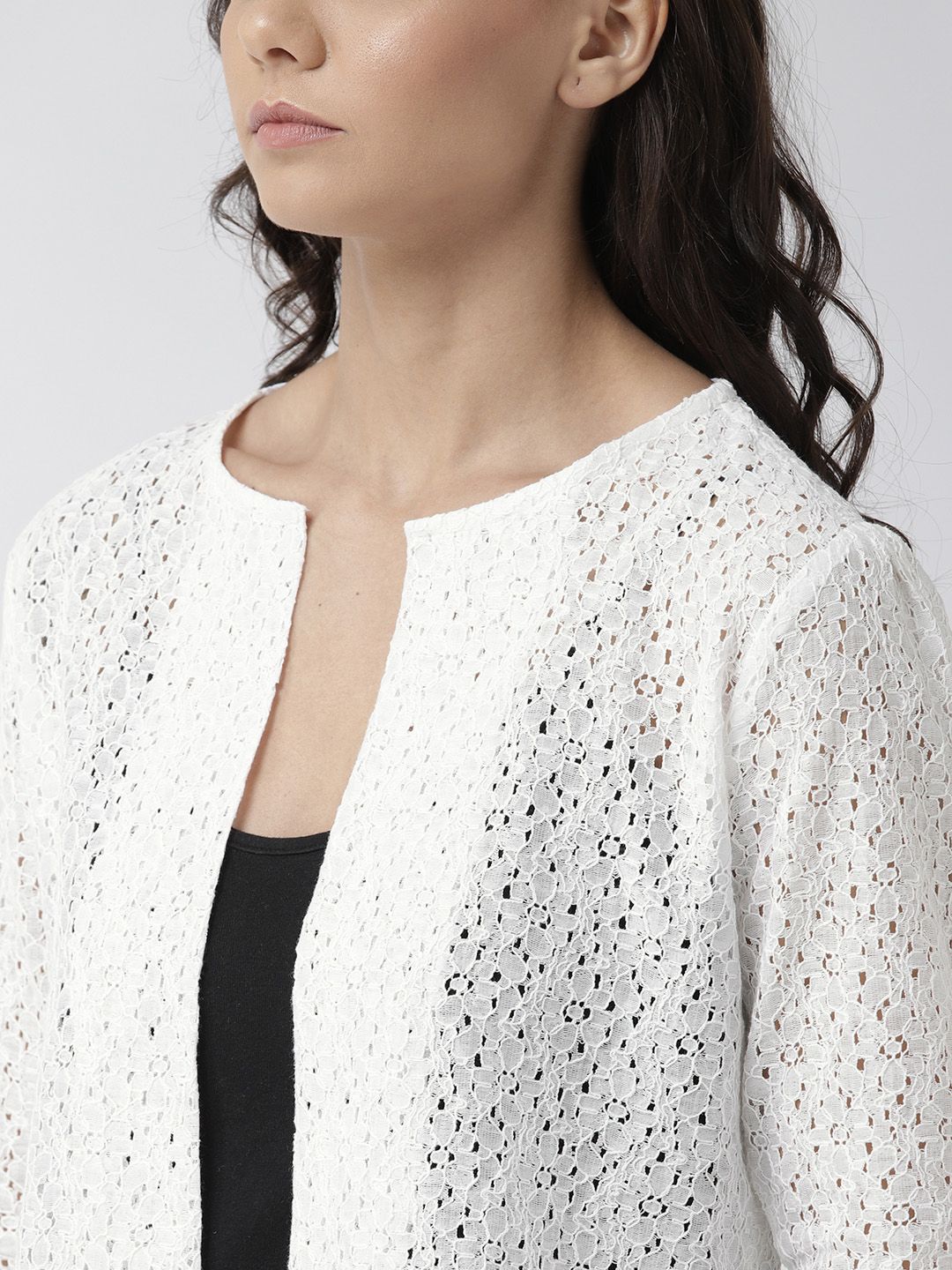 Style Quotient Women White Self Design Open Front Shrug