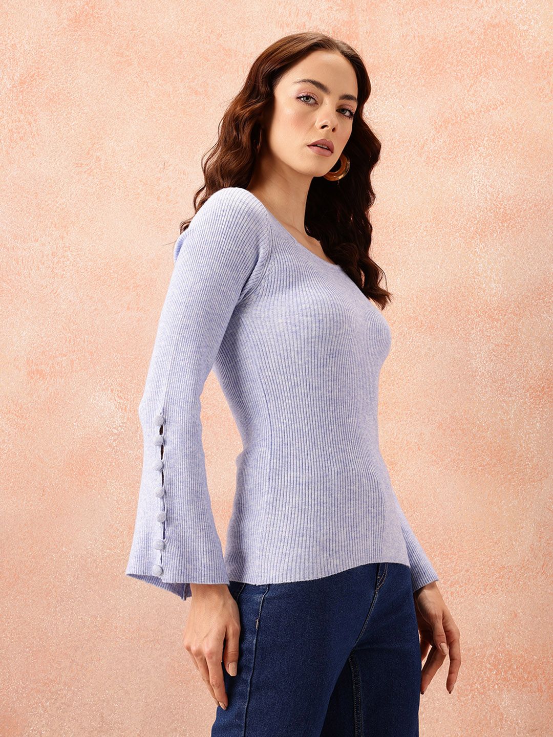all about you Ribbed Flared Sleeve Top