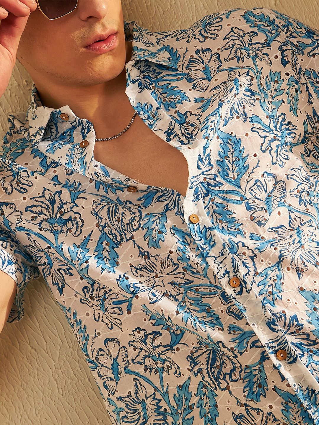 DENNISON Block Printed Schiffli Oversized Casual Shirt