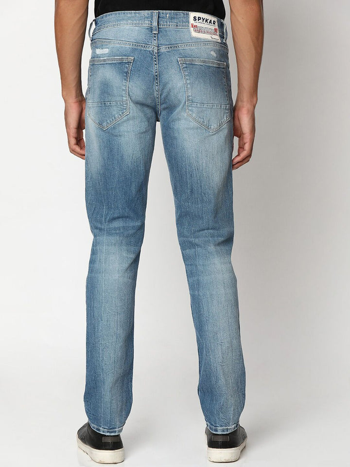 SPYKAR Men Slim Fit Low-Rise Mildly Distressed Heavy Fade Stretchable Jeans