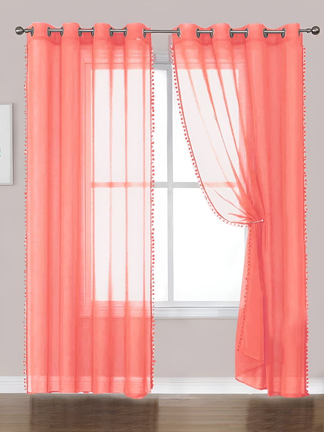 URBAN SPACE Pink 2 Pieces Sheer Door Curtains