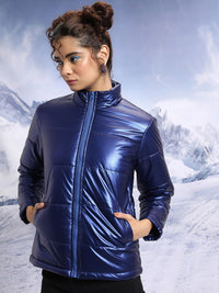 Tokyo Talkies Navy Blue Stand Collar Padded Jacket