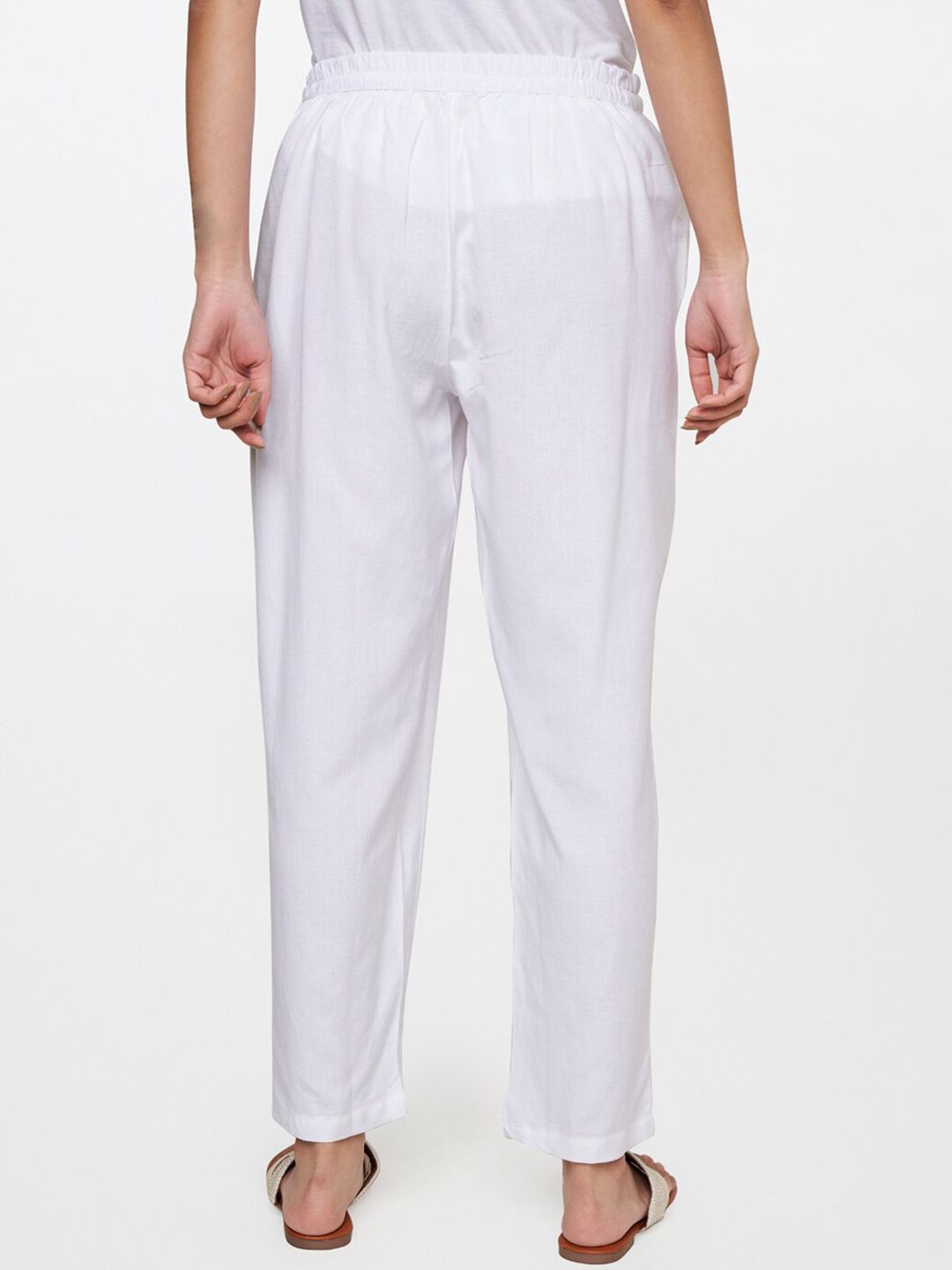 Global Desi Women White Solid Straight Fit Trouser