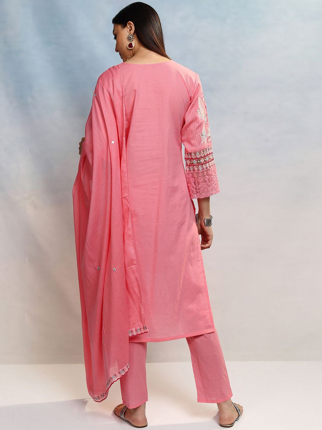 Vishudh Women Embroidered Regular Thread Work Pure Cotton Kurta with Trousers & Dupatta