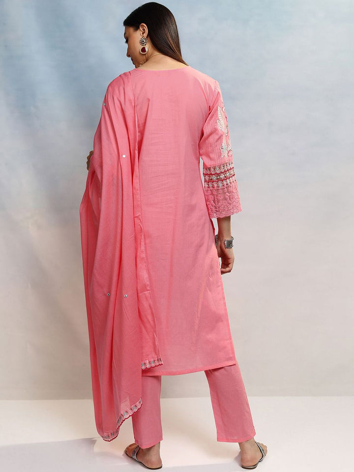 Vishudh Women Embroidered Regular Thread Work Pure Cotton Kurta with Trousers & Dupatta