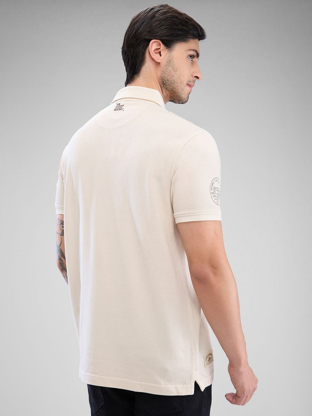 SPYKAR Men Typography Printed Polo Collar Slim Fit Pure Cotton T-shirt