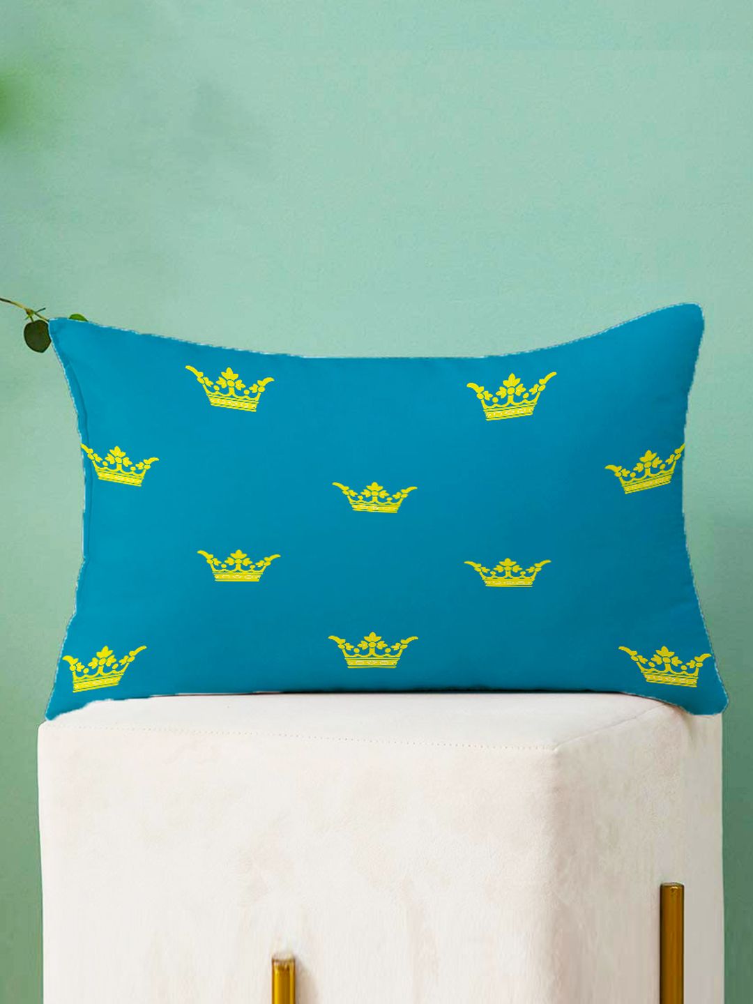 STITCHNEST Blue & Green Set of 2 Floral Rectangle Cushion Covers