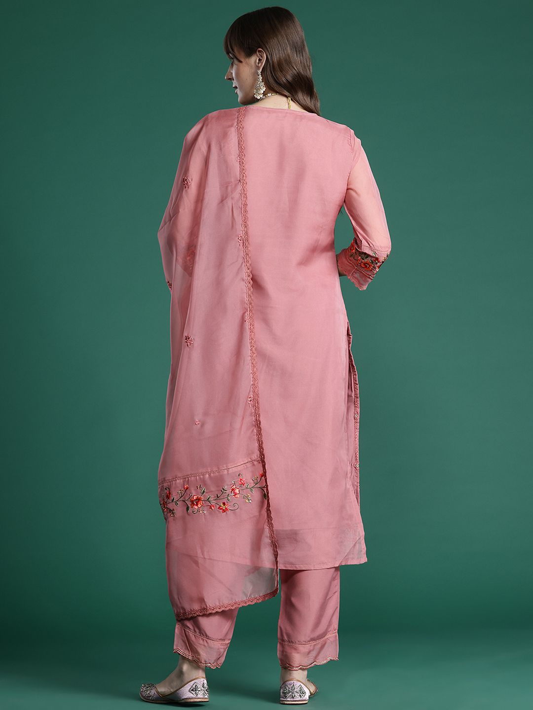 Indo Era Floral Embroidered Thread Work Kurta with Trousers & With Dupatta