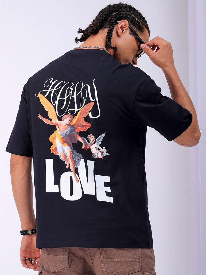 The Indian Garage Co Men Back Printed Boxy Oversized Round Neck Pure Cotton T-shirt