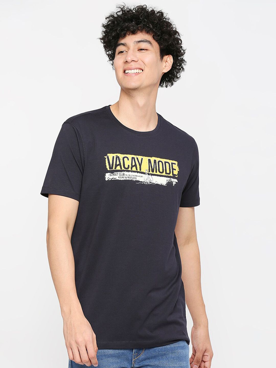 SPYKAR Typography Printed Cotton Slim Fit T-shirt