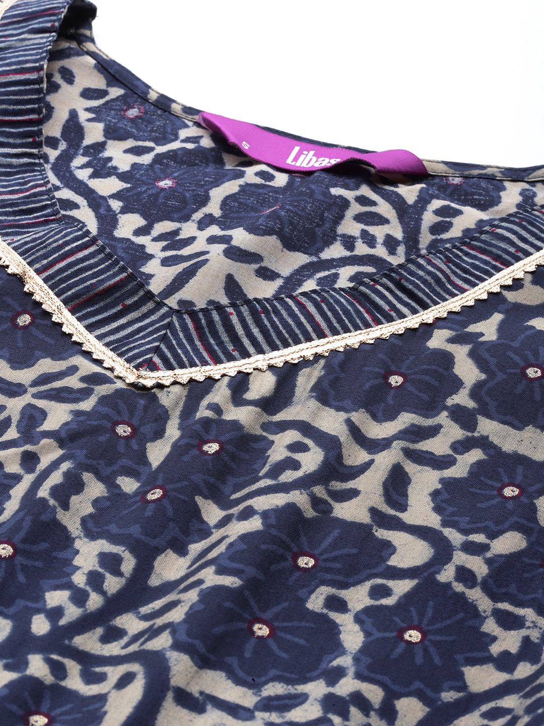 Libas Women Floral Printed High Slit Gotta Patti Kurta with Trousers & With Dupatta