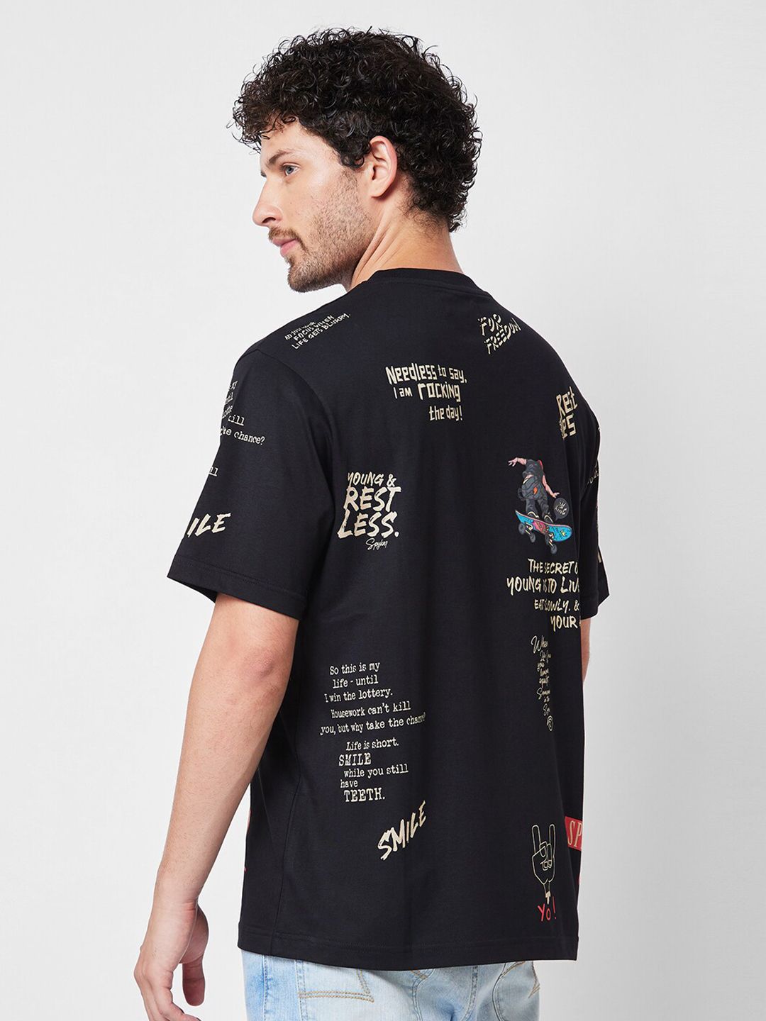 SPYKAR Round Neck Short Sleeves Printed Cotton T-shirt