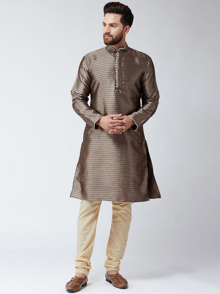 SOJANYA Men Bronze-Toned Woven Design Straight Kurta