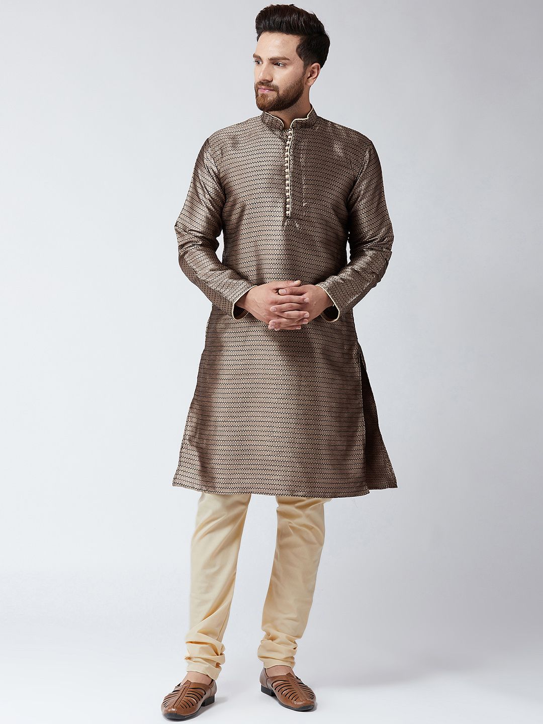 SOJANYA Men Bronze-Toned Woven Design Straight Kurta
