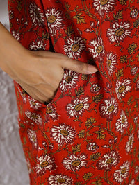 SANSKRUTIHOMES Red & White Floral Printed Pure Cotton Night Suit