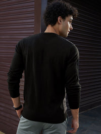 Raymond Men Black & Grey Self-Design Round-Neck Pullover Sweater