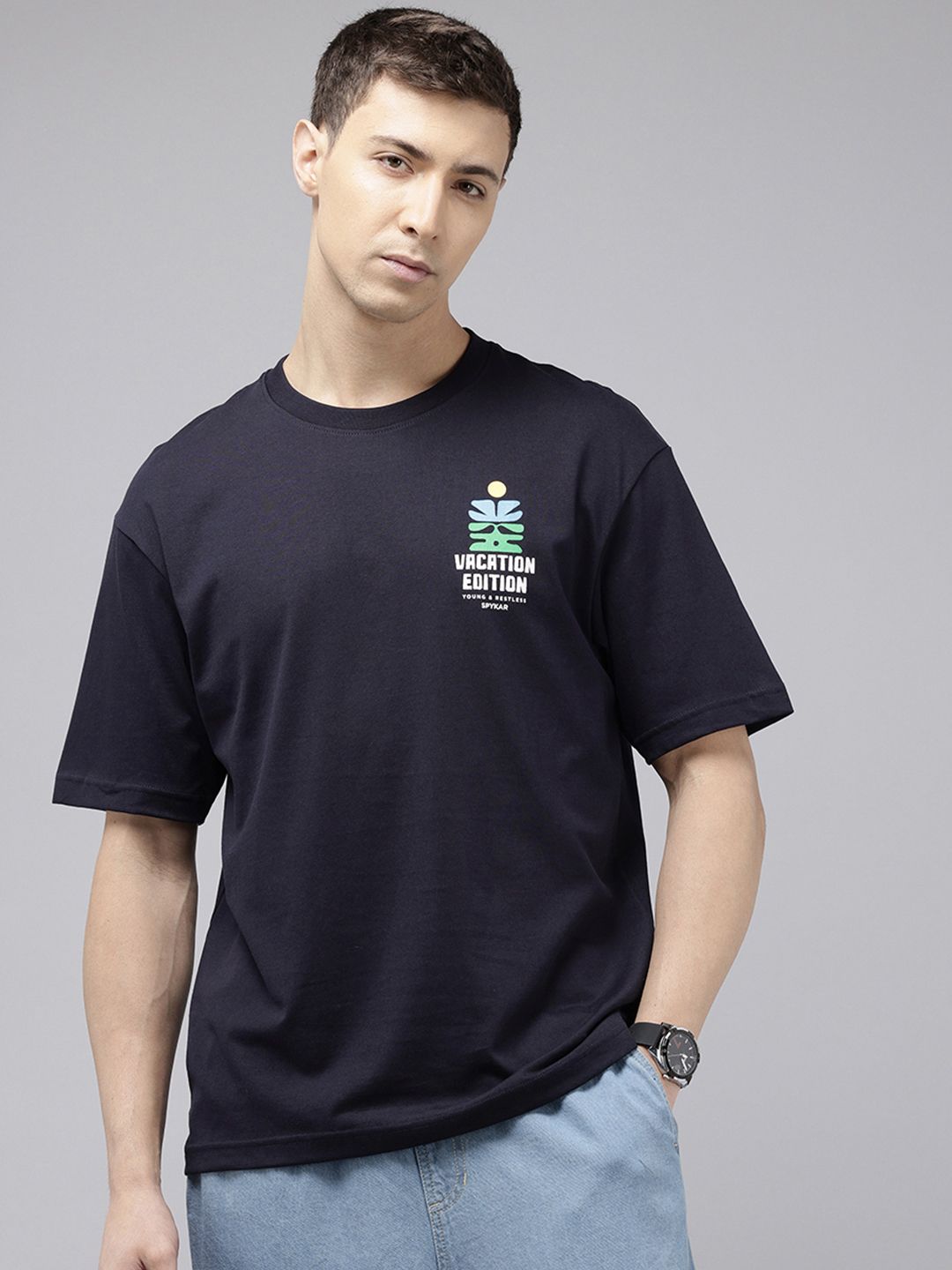 SPYKAR Oversized Fit Typography Printed T-shirt