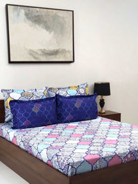 Bombay Dyeing Celebrating India Blue Print 300TC Cotton King Bedsheet & 4 Pillow Cover