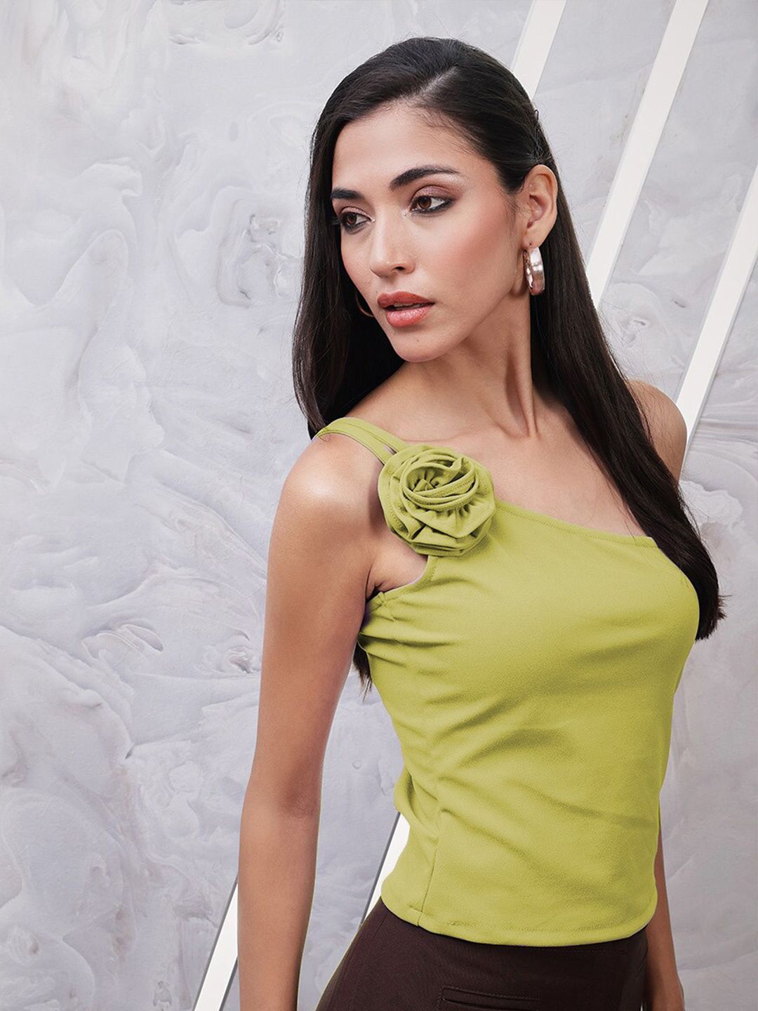 Athena One Shoulder Scuba Corsage Top