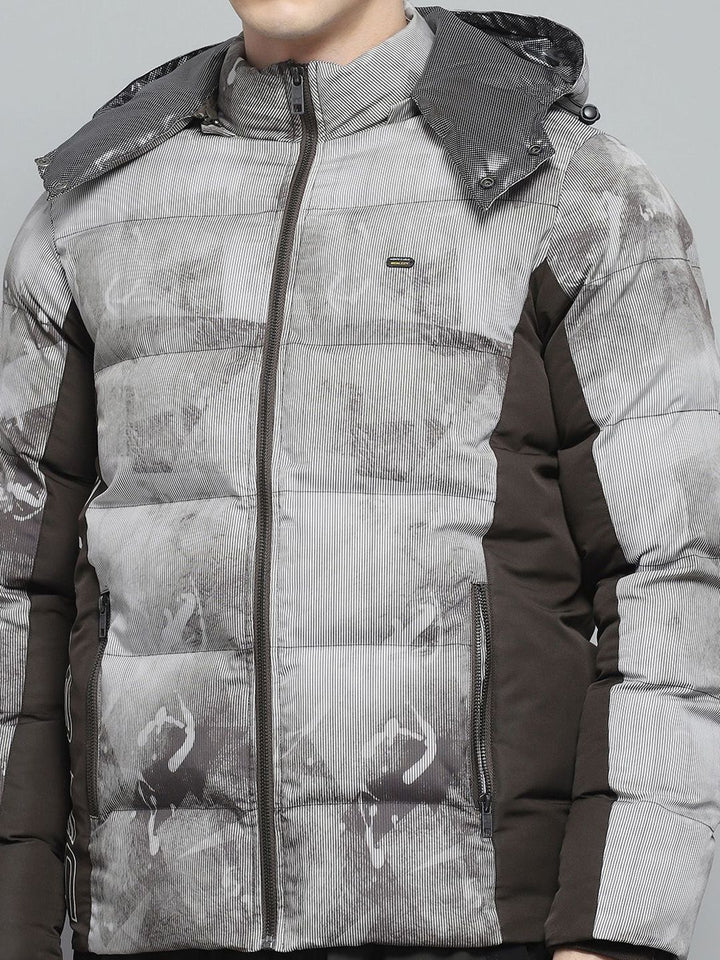Monte Carlo Men Hooded Abstract Printed Casual Puffer Lightweight Jacket