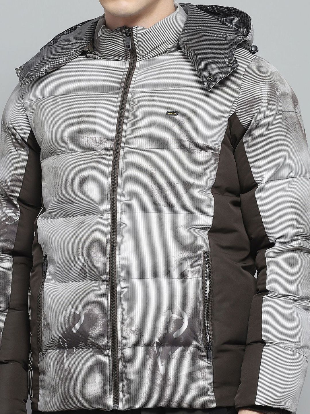 Monte Carlo Men Hooded Abstract Printed Casual Puffer Lightweight Jacket