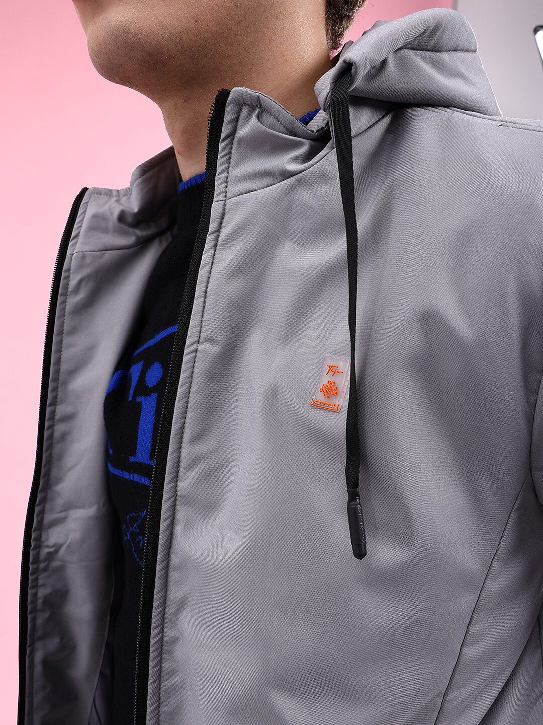 The Indian Garage Co Men Regular Fit Bomber Jacket with Detachable Hood