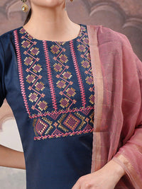 Vishudh Embroidered Regular Thread Work Kurta with Palazzos & With Dupatta