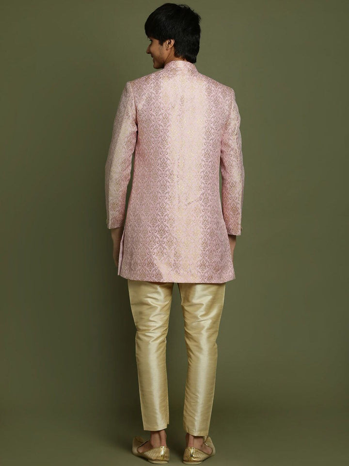 VASTRAMAY Boys Woven Design Brocade Sherwani Set