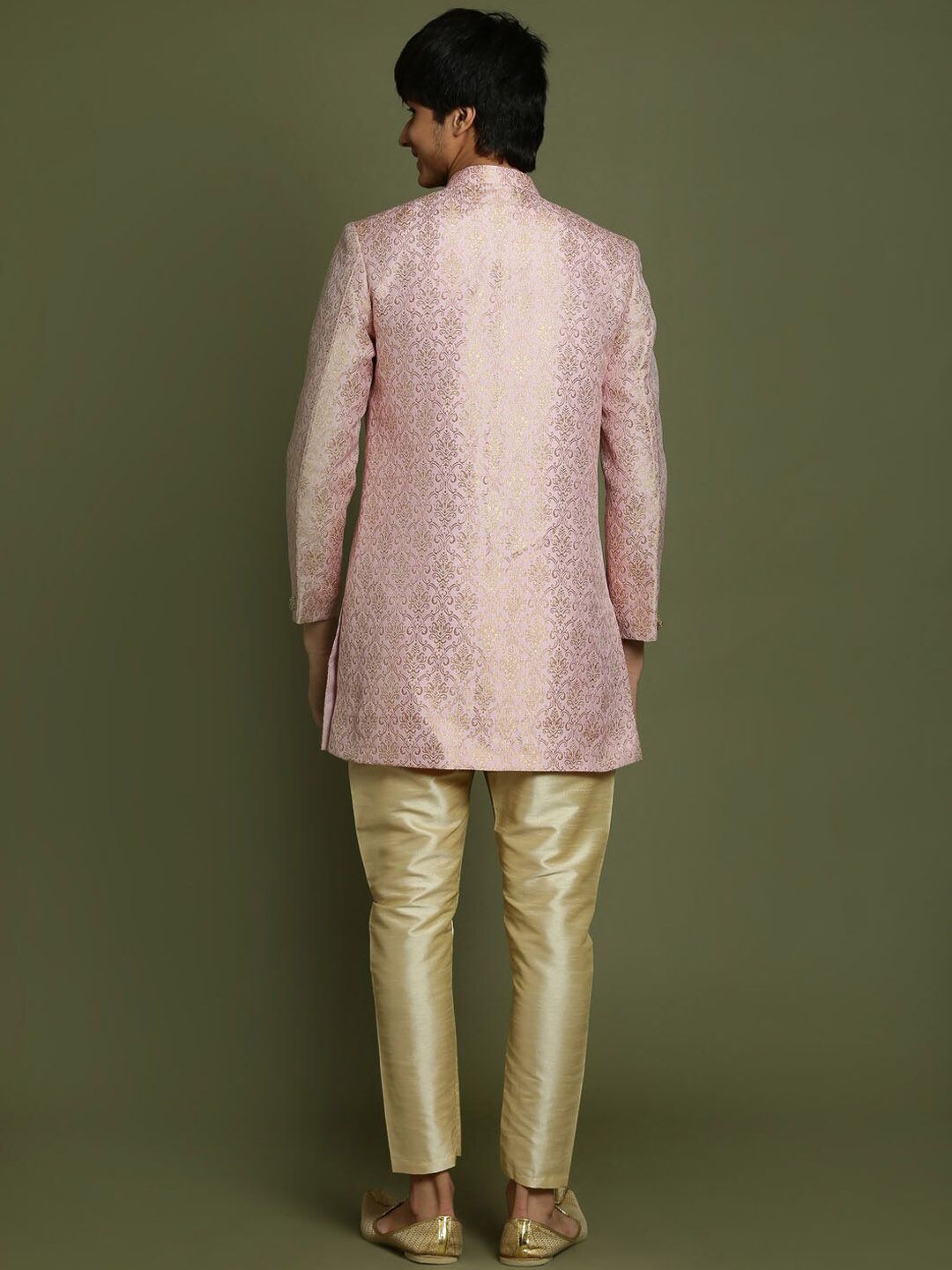 VASTRAMAY Boys Woven Design Brocade Sherwani Set