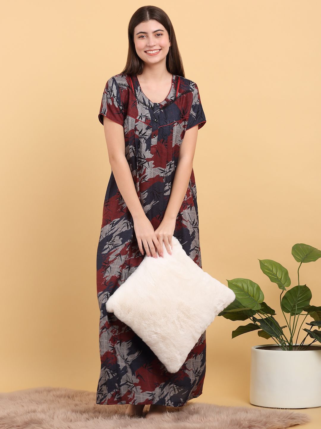 Sweet Dreams Round Neck Print Maxi Nightdress