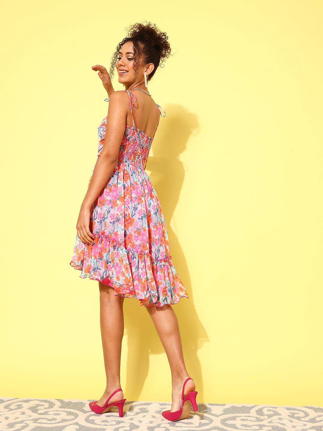 Antheaa Floral Print Chiffon A-Line Dress
