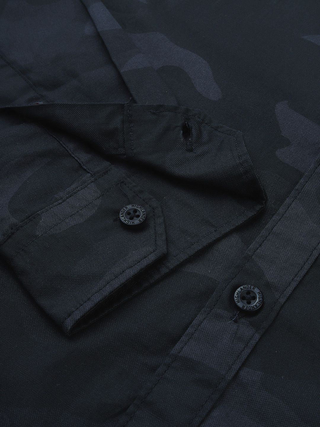 HIGHLANDER Men Black & Charcoal Grey Camouflage Slim Fit Printed Casual Shirt