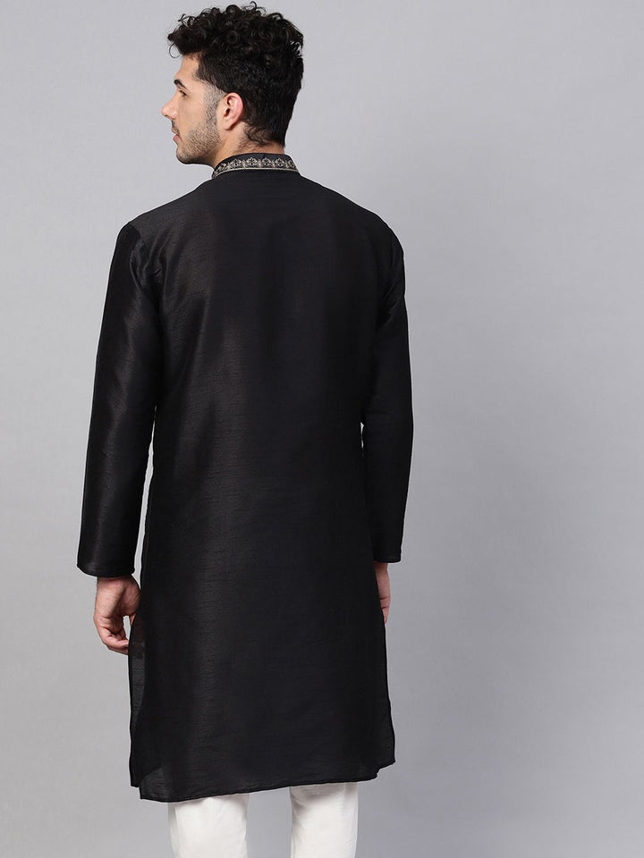 SOJANYA Men Black Yoke Design Straight Kurta